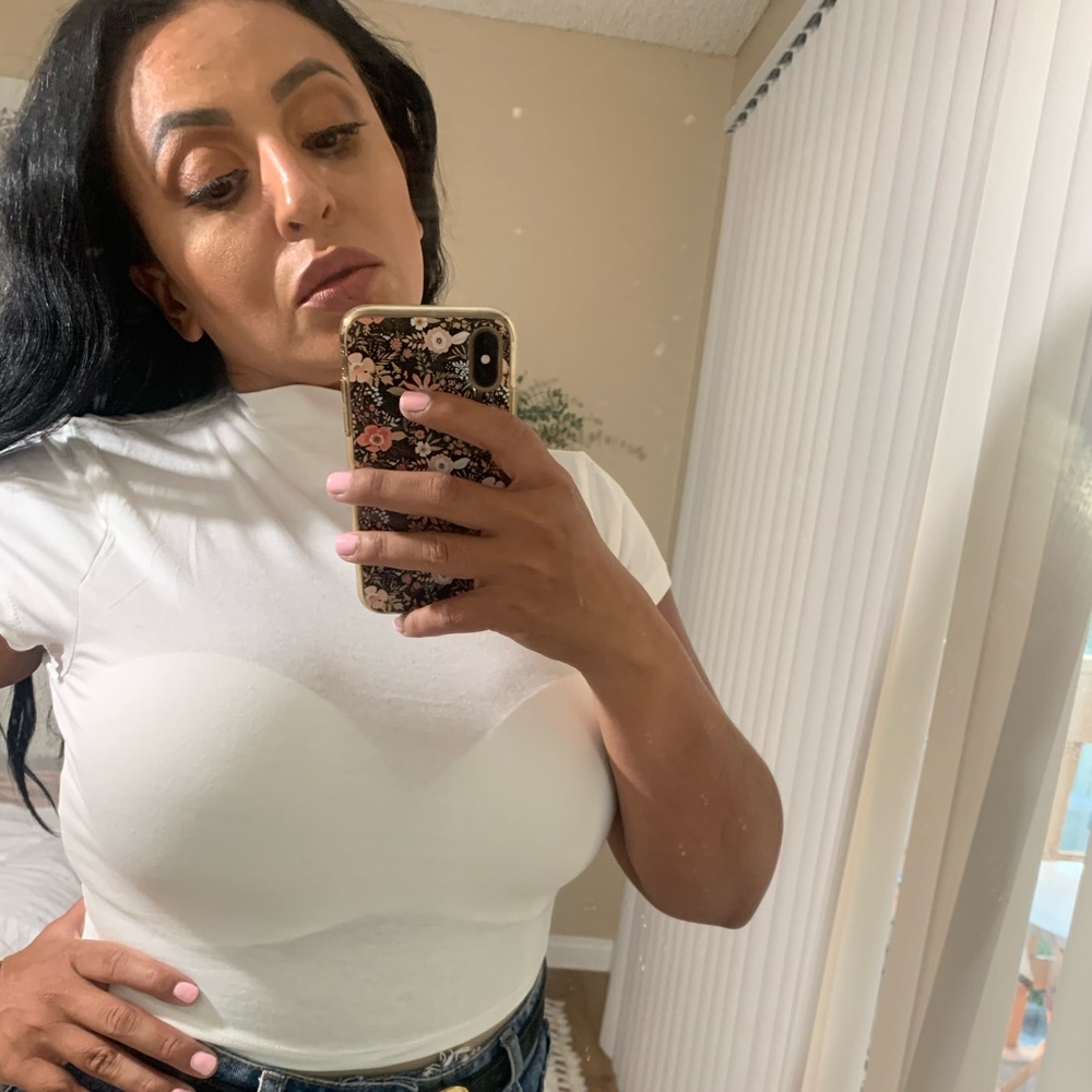 NEW Mock Turtle Neck Short Sleeve Crop WHITE Top - Picture 5 of 5